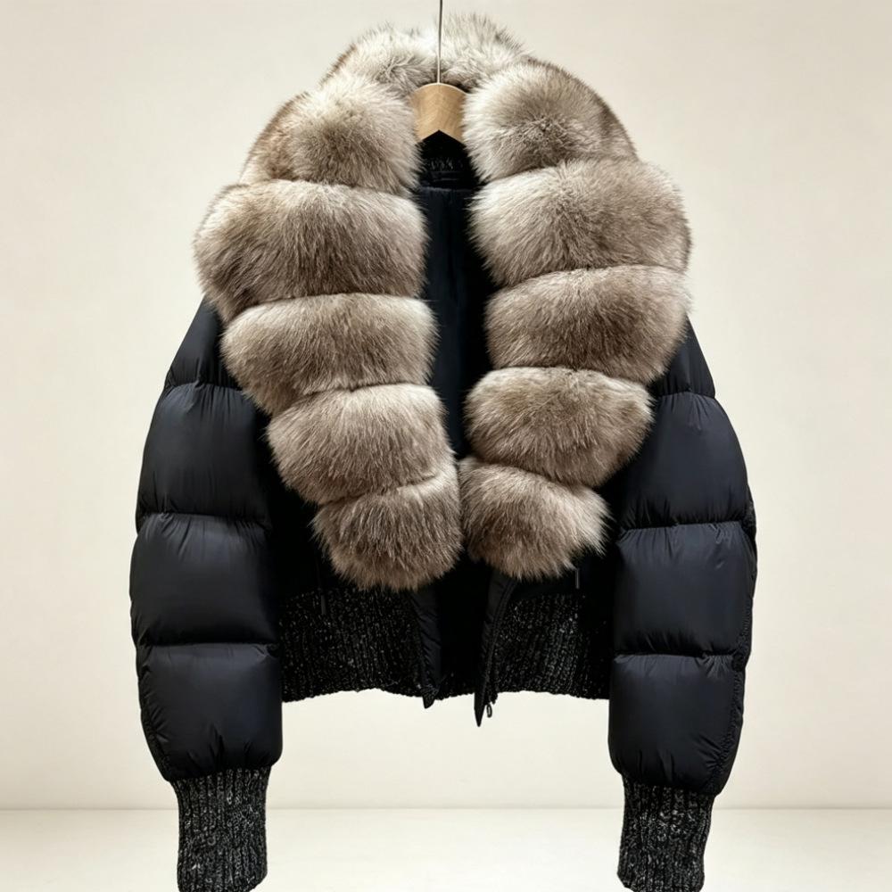 European and American natural real fox fur collar white duck down jacket women's short foreign style fashionable versatile warm jacket