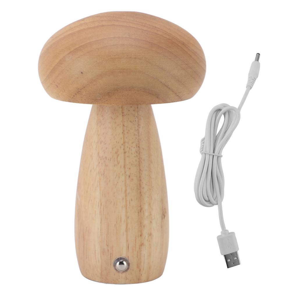 Wood Mushroom Lamp USB Charging Mushroom Table Lamp Touch Control Dimmable Bedside Light for