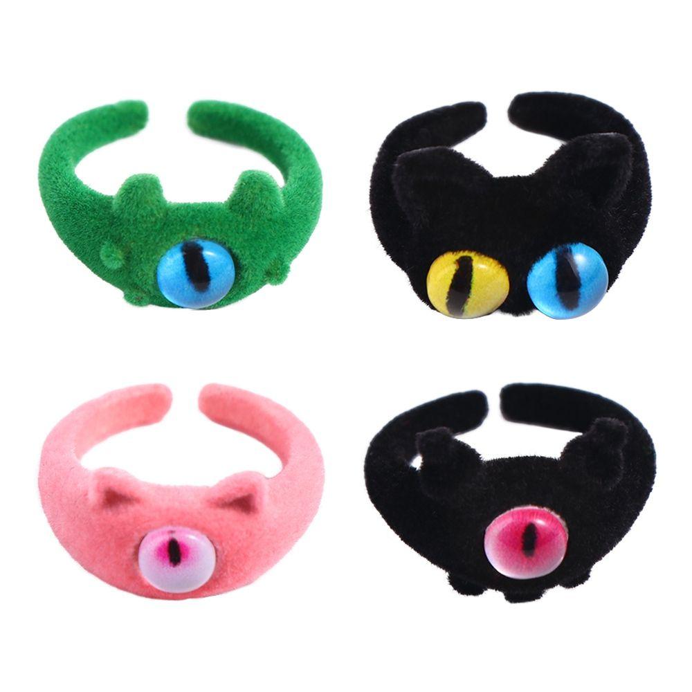 Cute Pile Coating Eyes Finger Ring Open Soft Cat Eye Ring Jewelry Korean Style Flocking Ring Hipster
