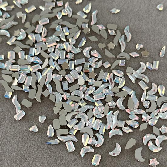 Yousheng 100Pcs/Bag Nail Rhinestone Flat Back Diverse Styles Easy Paste Shining Nail Decoration Faux Crystal Irregular Shape Nail Art Charm Craft