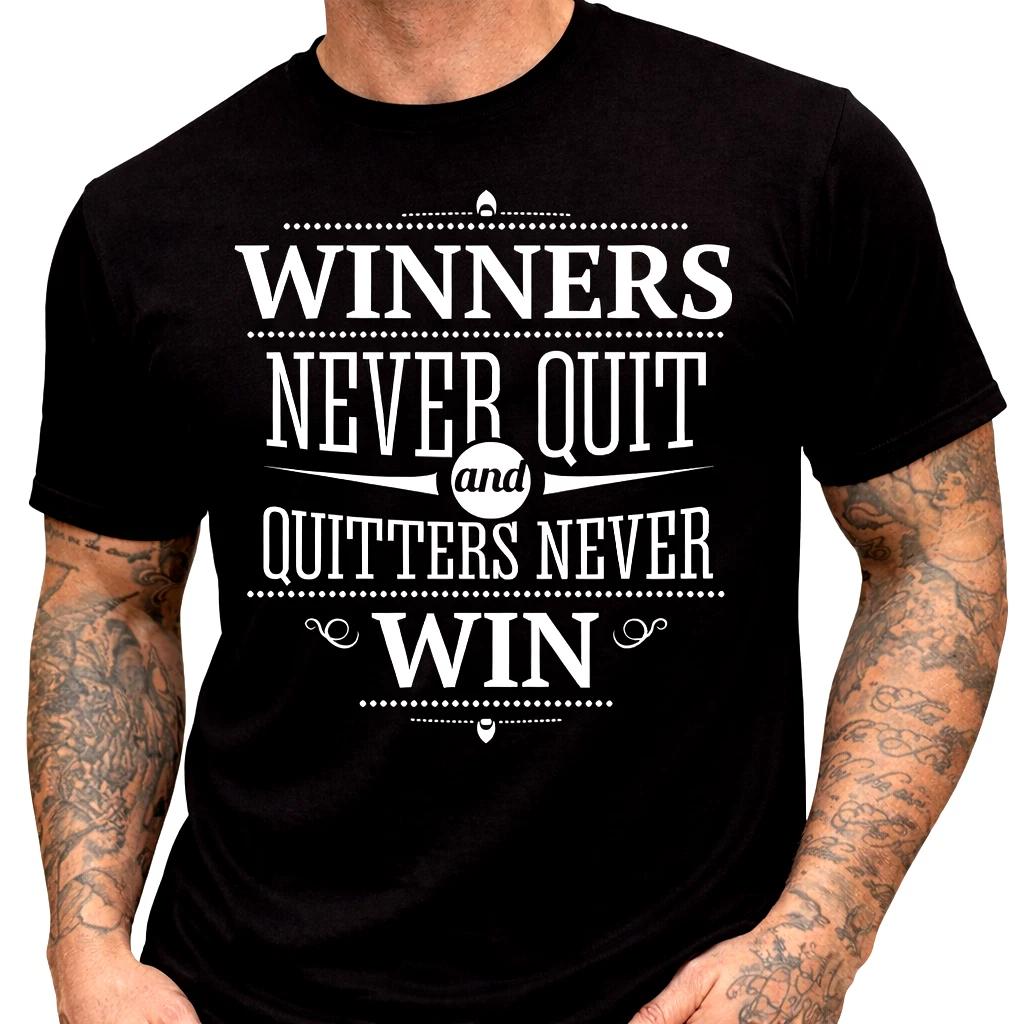Winners Never Quit Quitters Never Win T Shirt Gym Motivation Fitness Quote Tee S