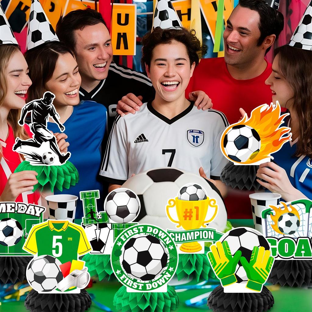 Soccer Honeycomb Centerpieces, 9 Pcs Soccer Ball Honeycomb Centerpiece 3D Centerpieces for Table for Soccer Birthday Party Decorations