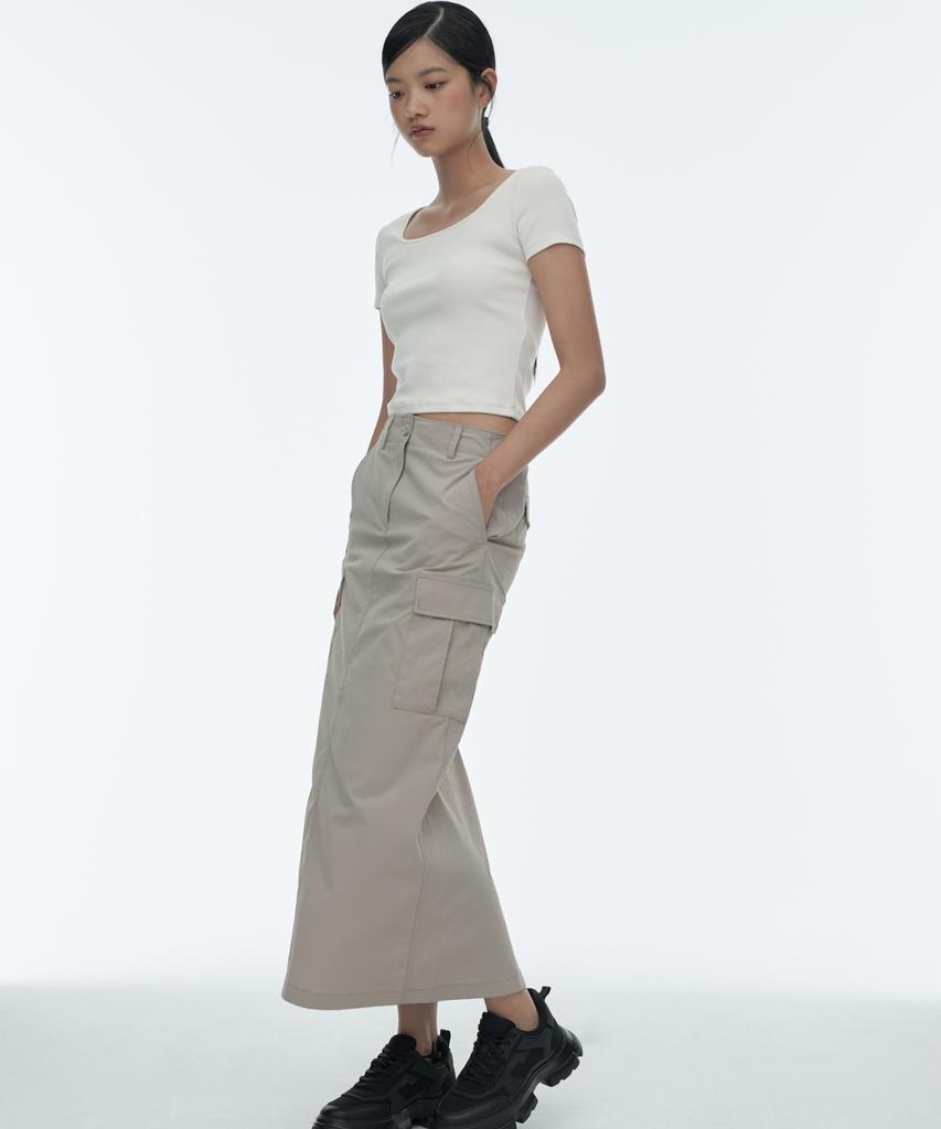 Musinsa Standard Woman Women'S Cargo Maxi Skirt [Light Beige]