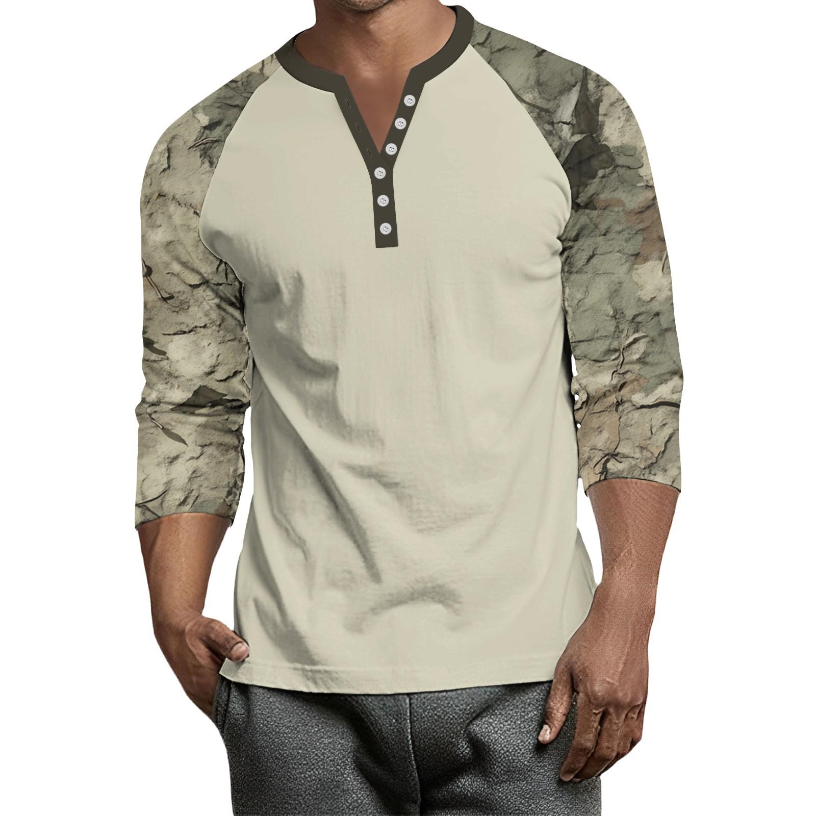 

Мужской контрастный топ реглан на пуговицах с рукавом 3/4 XXL