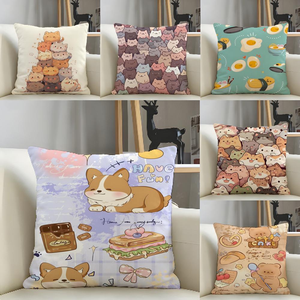 Summer Animal Plant Floral Decorations 2 Pillow Case Natural Linen Pillow Case Double-Sided Decor Sofa Pillowcase Home Decor