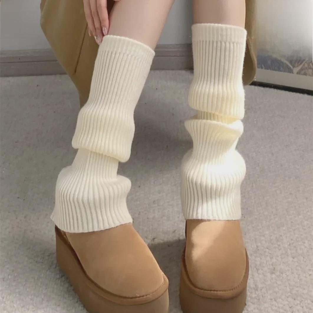 

Модные японские и корейские белые вязаные носки из телячьей шерсти, теплые накидки на ноги для женщин 2000 года