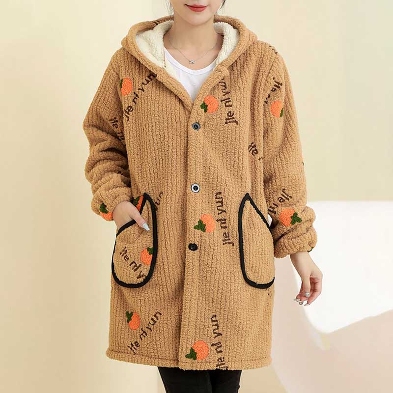 Coat Plush for Women Fleece Thickened Winter Double Layer Windbreaker Oversize Casual Hooded Jacket