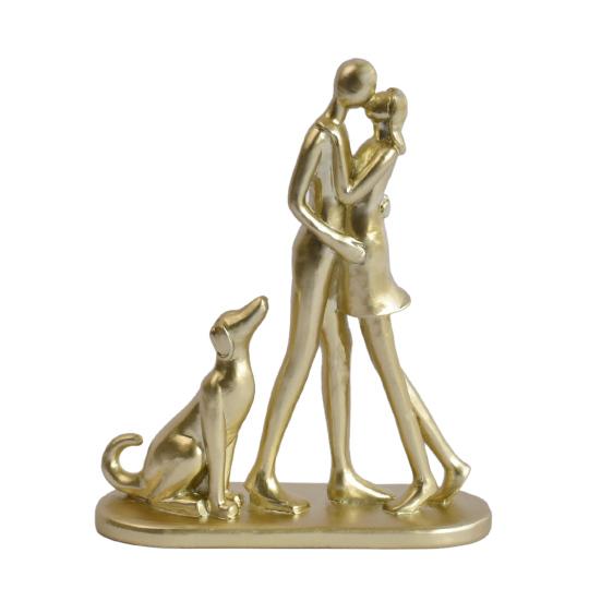 Modern Abstract Couple with Dog Resin Figurine, Romantic Man and Woman Statue Sculpture, Home Decor for Living Room Bedroom Office