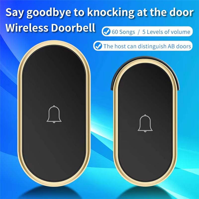 B03B-Intelligent Wireless Doorbell Outdoor Without Battery Button Call Chime Wireless Doorbell White+Silver US Plug