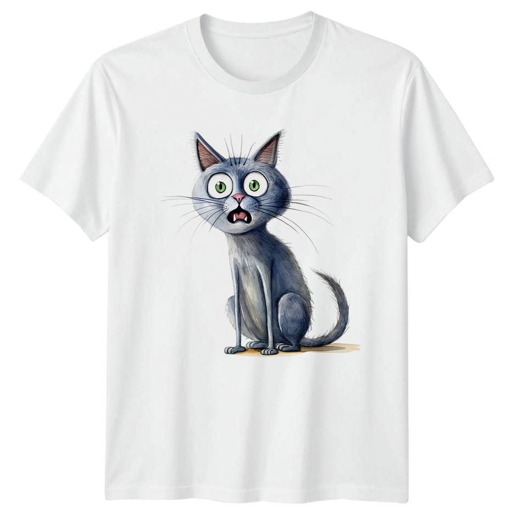 Shocked Grey Cat TShirt Funny Cat Breeds Cats Birthday Gift For Him And Her