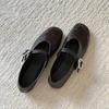 Sheepskin version~ Minimalist retro style versatile round head flat-soled single shoes women's leather shallow mouth one-word buckle Mary Jane shoes