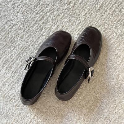 Schaapswollen versie~ Minimalistische retro stijl veelzijdige ronde neus platte zool enkellaarsjes dames leer ondiepe mond gesp met één woord Mary Jane schoenen