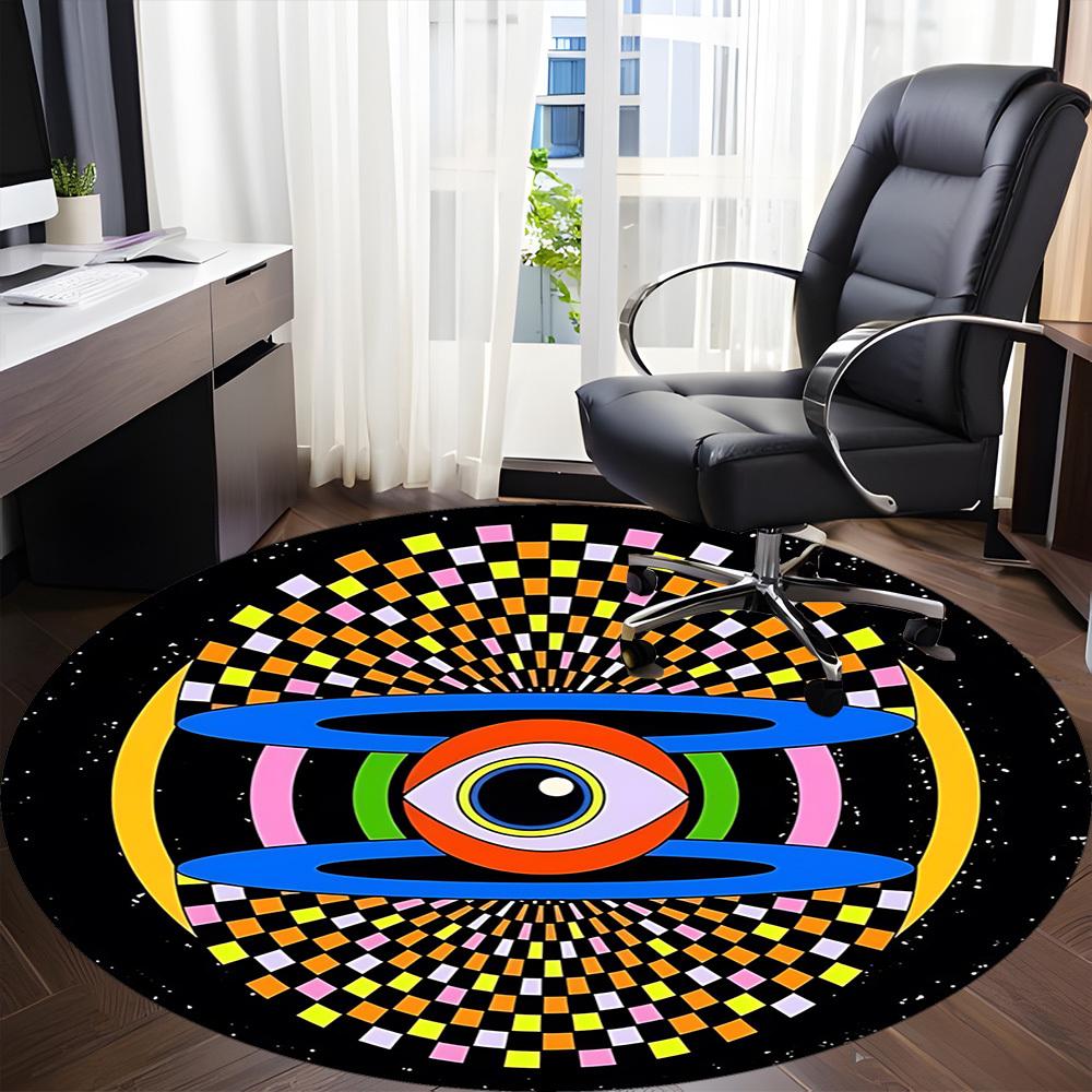 1 Stück Psychedelisches Auge Büro Runder Teppich, Rutschfest, Weich und Langlebig Büroteppich für Innendekoration, Perfekt für Büro, Dekoration yy260204011
