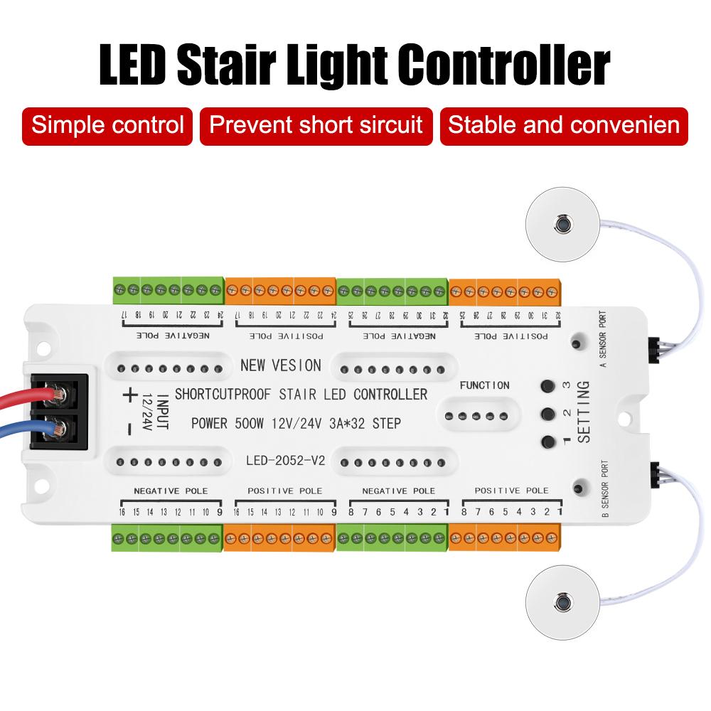 32 Channels DC12V/24V Ladder Night Light Stair LED Motion Sensor Light Prevent Short Circuit Controller