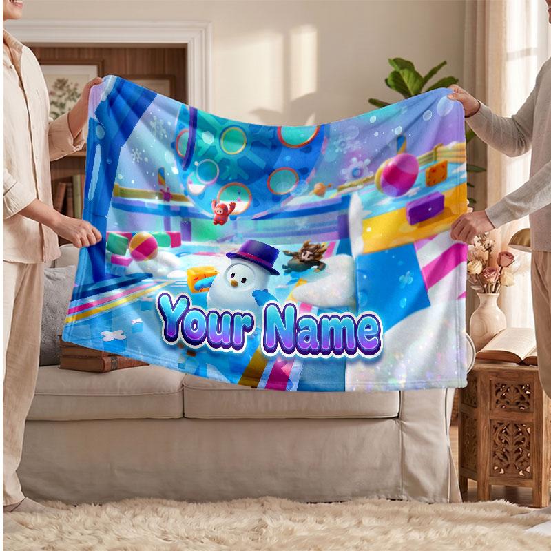 Gepersonaliseerde Flanellen Deken Fall Guys, Op Maat Bedrukt Tekst Naam, Warme Zachte Deken Voor Bank Bed