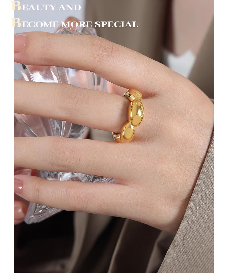New Chinese Rice Bead Open Ring: Light Luxury Design, Colorfast Titanium Steel, Unique Temperament Finger Ring for Women