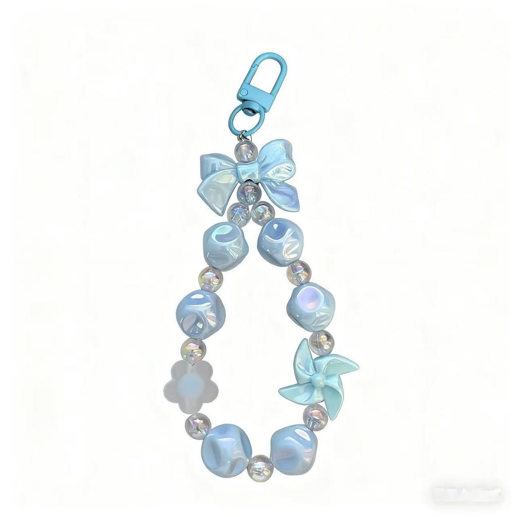 Dopamin Girly Blume Schleife Perlen Handykette & Lippenstift Halter Schlüsselanhänger