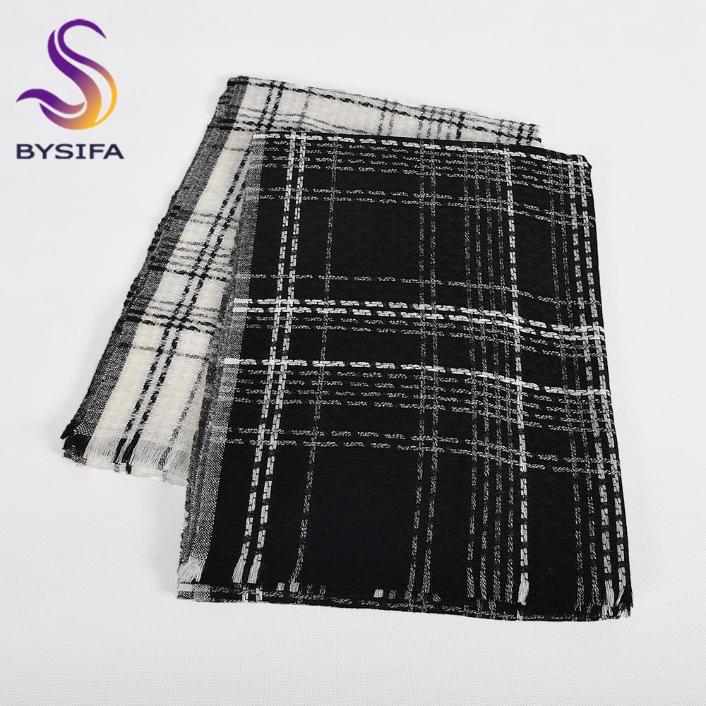 Black White Plaid 100% Wool Scarves Pashmina Thicken Women Winter Soft Long Scarves Shawls Fashion Short Tassel Warm Neck Scarf