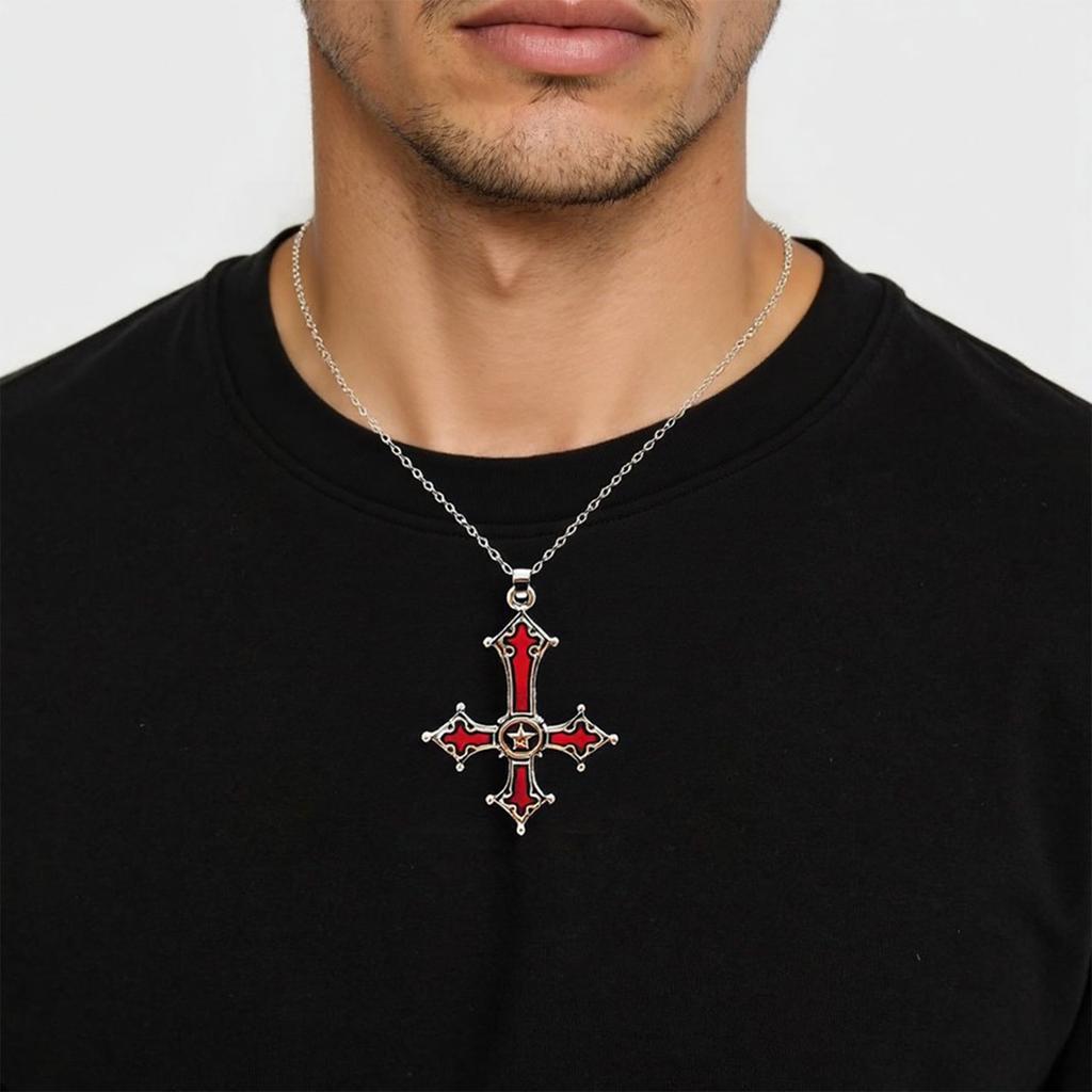 Gotický punkový náhrdelník s príveskom obráteného kríža, nastaviteľná dĺžka retiazky, štýlová retiazka na sveter pre milovníkov módy