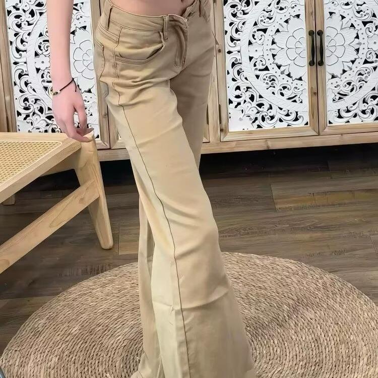 Retro Khaki Low-Waist Micro-Flare Jeans - 2025 Summer Collection