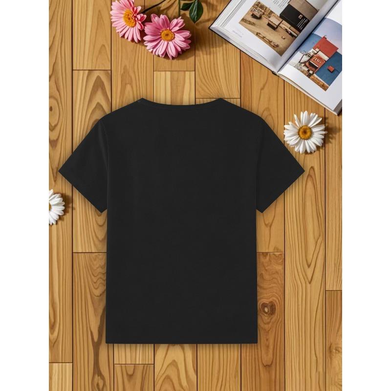 European sizes Cute Girls' Printed Short-Sleeve T-Shirt, Spring/Summer Lightweight Loose-Fit Versatile Half-Sleeve Top for Little Girls
