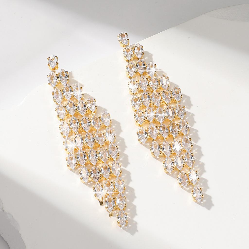 Fashion Bright Rhombus Earrings Trendy Love Tassel Light Luxury High-End Bridal Dinner Dress With Earrings