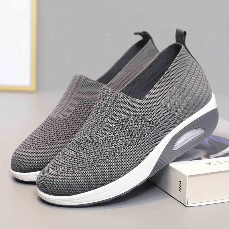 Damenschuhe Herbst neu fly-gewebtes Mesh Sockenmund dicksohlige Freizeitschuhe atmungsaktive und leichte Sportschuhe