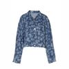 European and American printed denim jacket autumn flower print casual wash personalized denim single-breasted jacket