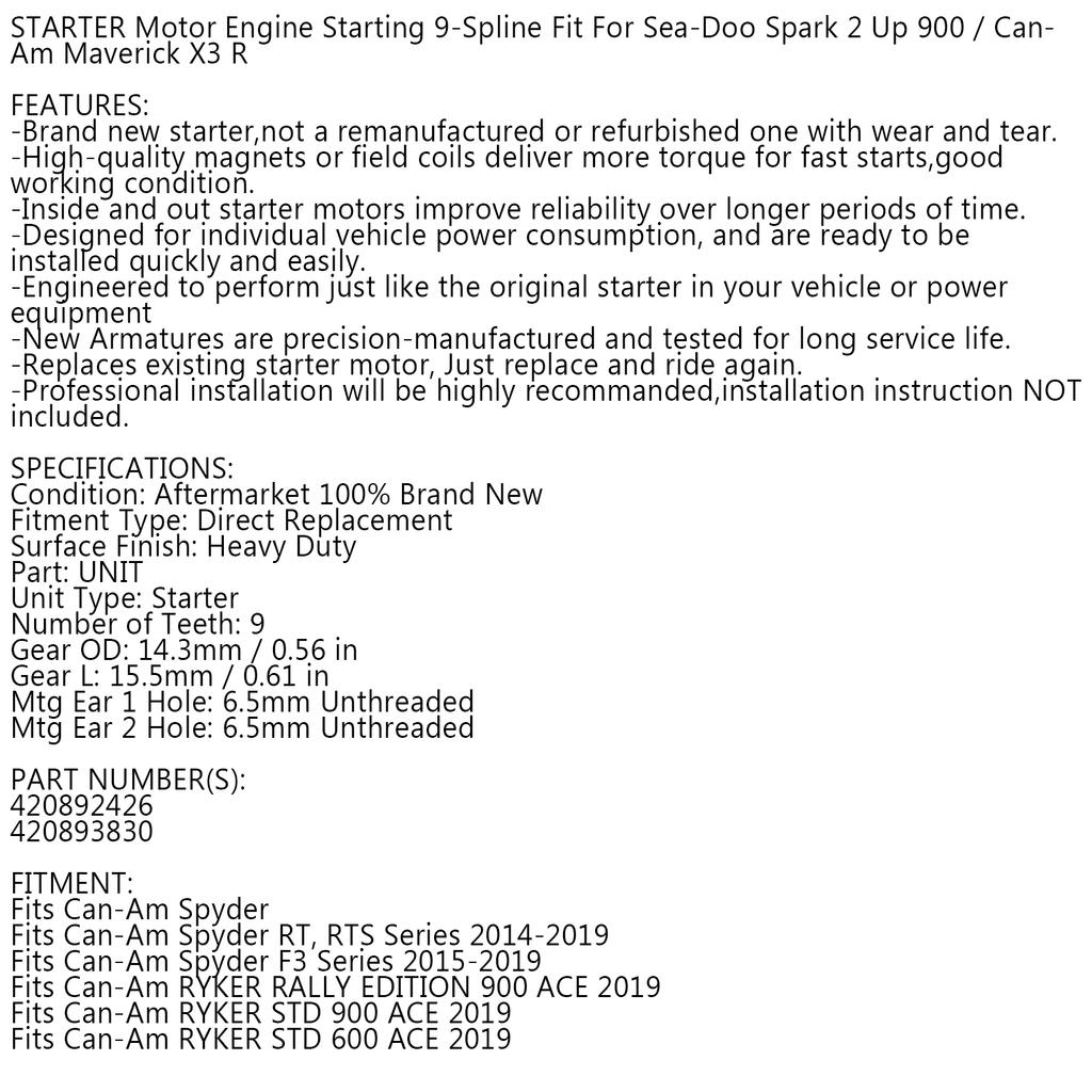 DEMAROR NOU pentru SeaDoo Spark 2 Up / 3 Up 900 Rotax ACE 14-19 420893830 420892426