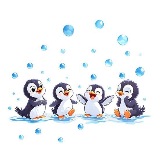 Pinguin Wandaufkleber, Niedliche 4 Glückliche Pinguine Bade-Deko, Selbstklebende Abnehmbare Wandsticker für Badezimmer, Kinderzimmer & Duschwandkunst