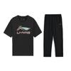 Summer Mens Trendy Versatile Comfortable Skin-Friendly Fashion Breathable Lightweight Casual Sports Suit Unisex Suit Black AHSUB03-1+AKLU881-1