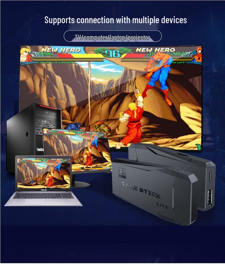 4K Retro Style TV Game Console with Dual Wireless Controllers