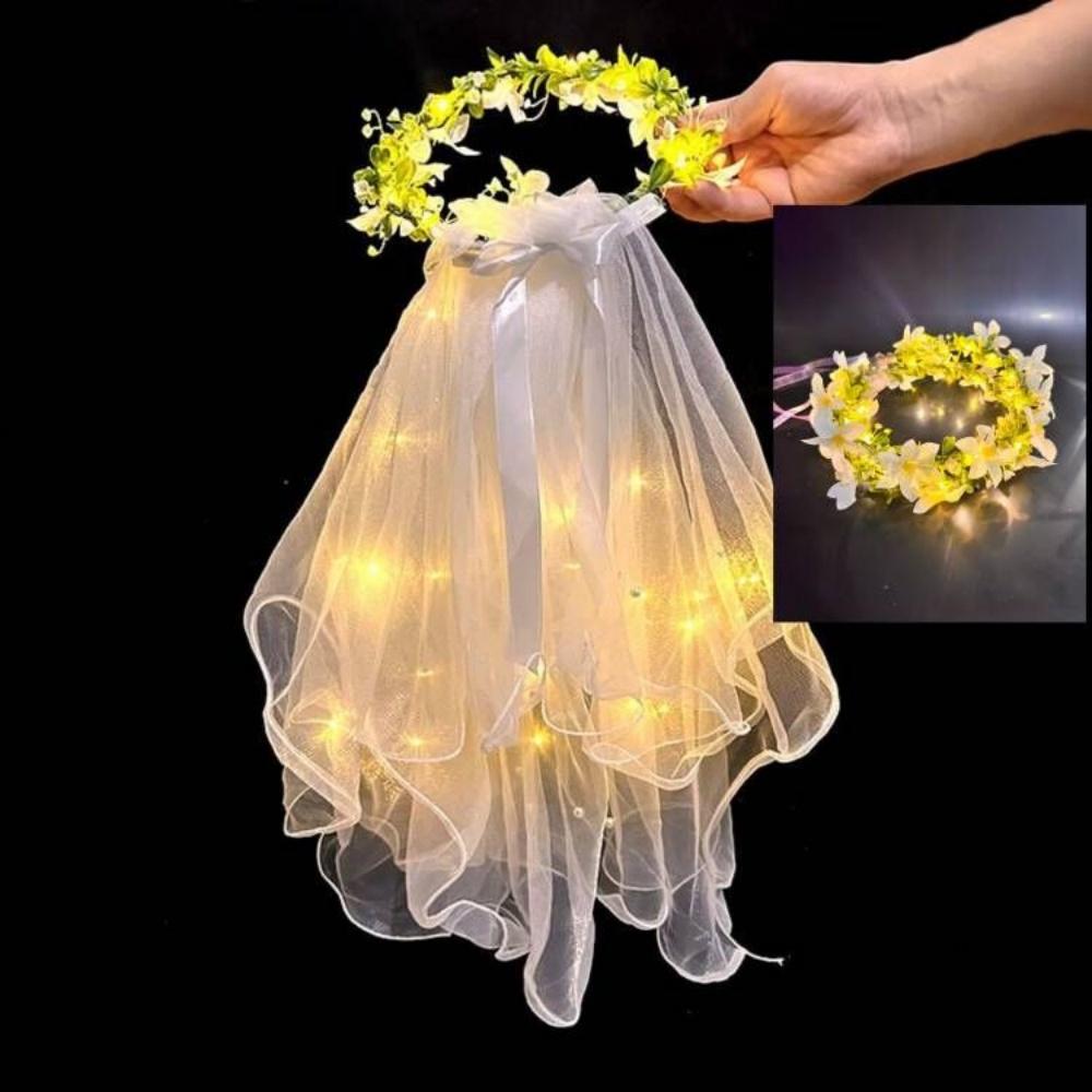 Light Up Hair Accessories Adjustable Floral Wreath Headband Glowing Princess Veil Comfortable Wedding Party Veil For Weddings