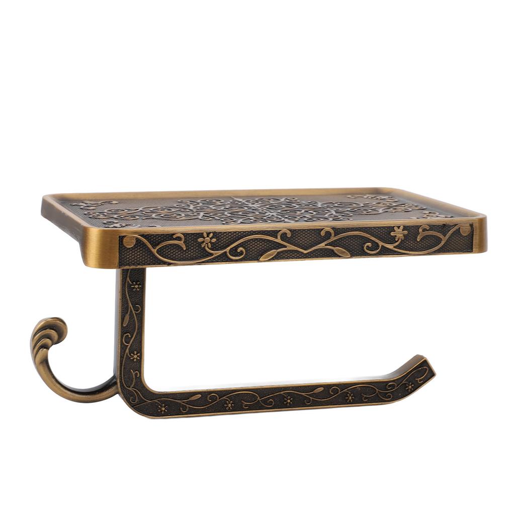 Toilet Paper Holder with Shelf Aluminum Alloy Wall Mounted Vintage Retro Tissue Roll Holder Dispenser for Bathroom