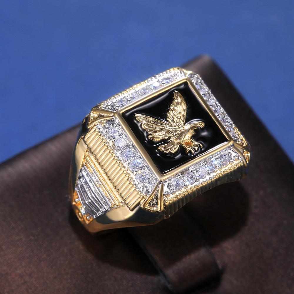 Kayi Gold-Plated Men's Diamond Eagle Ring: European & American Fashion, Noble & Bold Design.