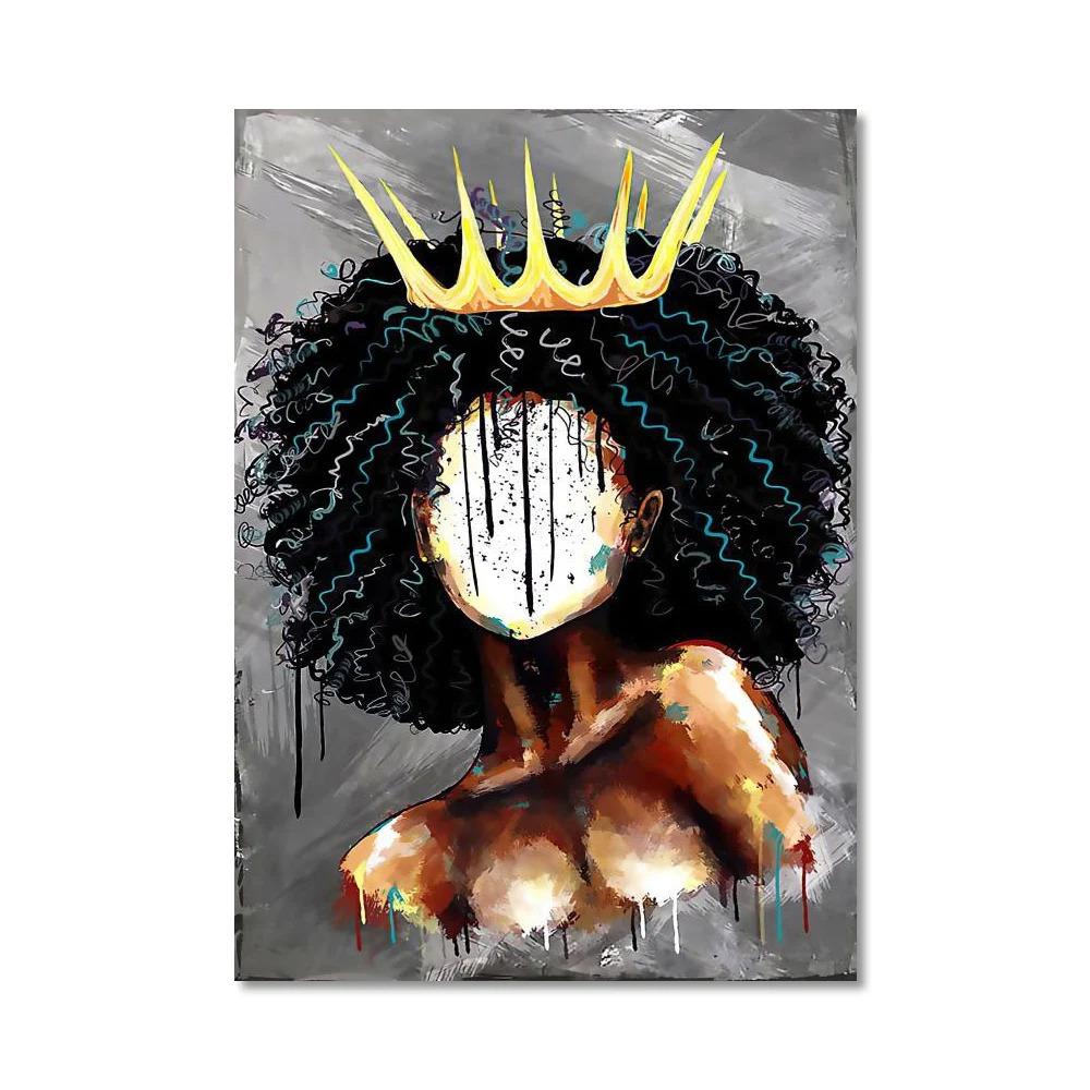 Black Woman With Crown Model Wall Art Poster Faceless Nordic Mural Modern Home Decor Canvas Pictures Prints Living Room Decorate