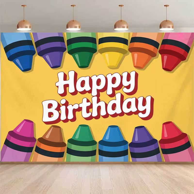 

2D Printed Colorful Crayon Happy Birthday Studio Backdrop for Kids 47.2x31.5inch/120*80cm