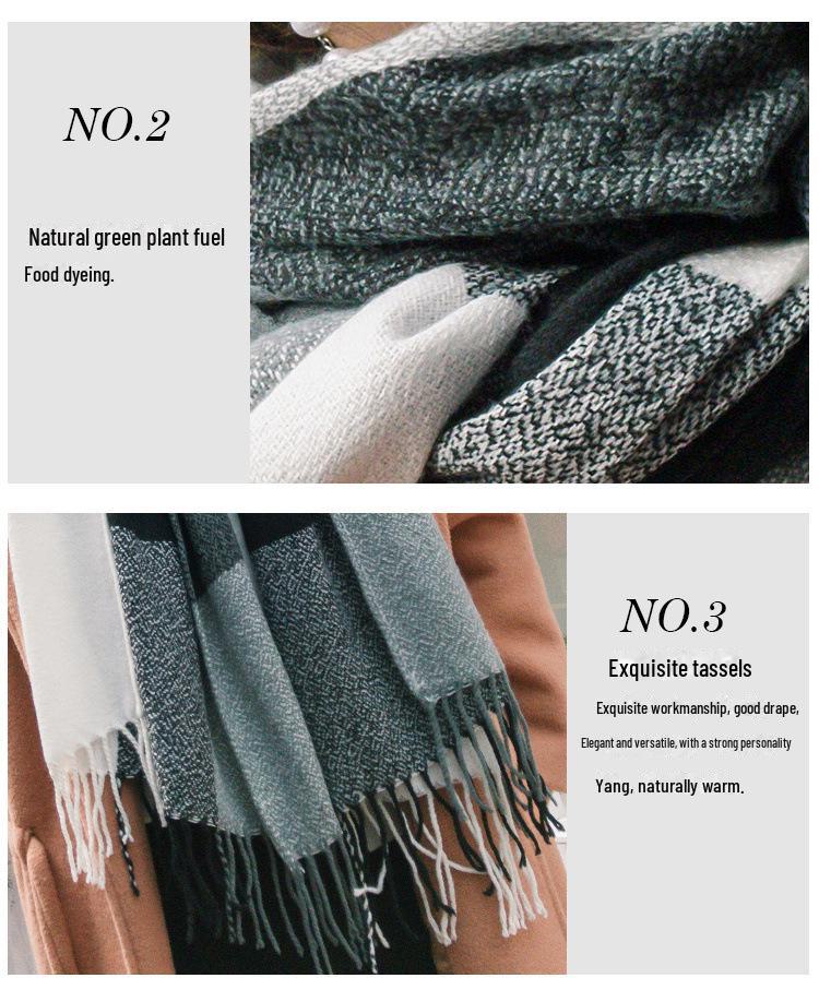 Kockovaný zimný šál pre ženy – strapcový šál v kórejskom štýle z imitácie kašmíru