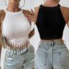Foreign Trade Women's Clothing Spring and Summer New Elegant Fringed Vest Short Slim and Thin Navel Top