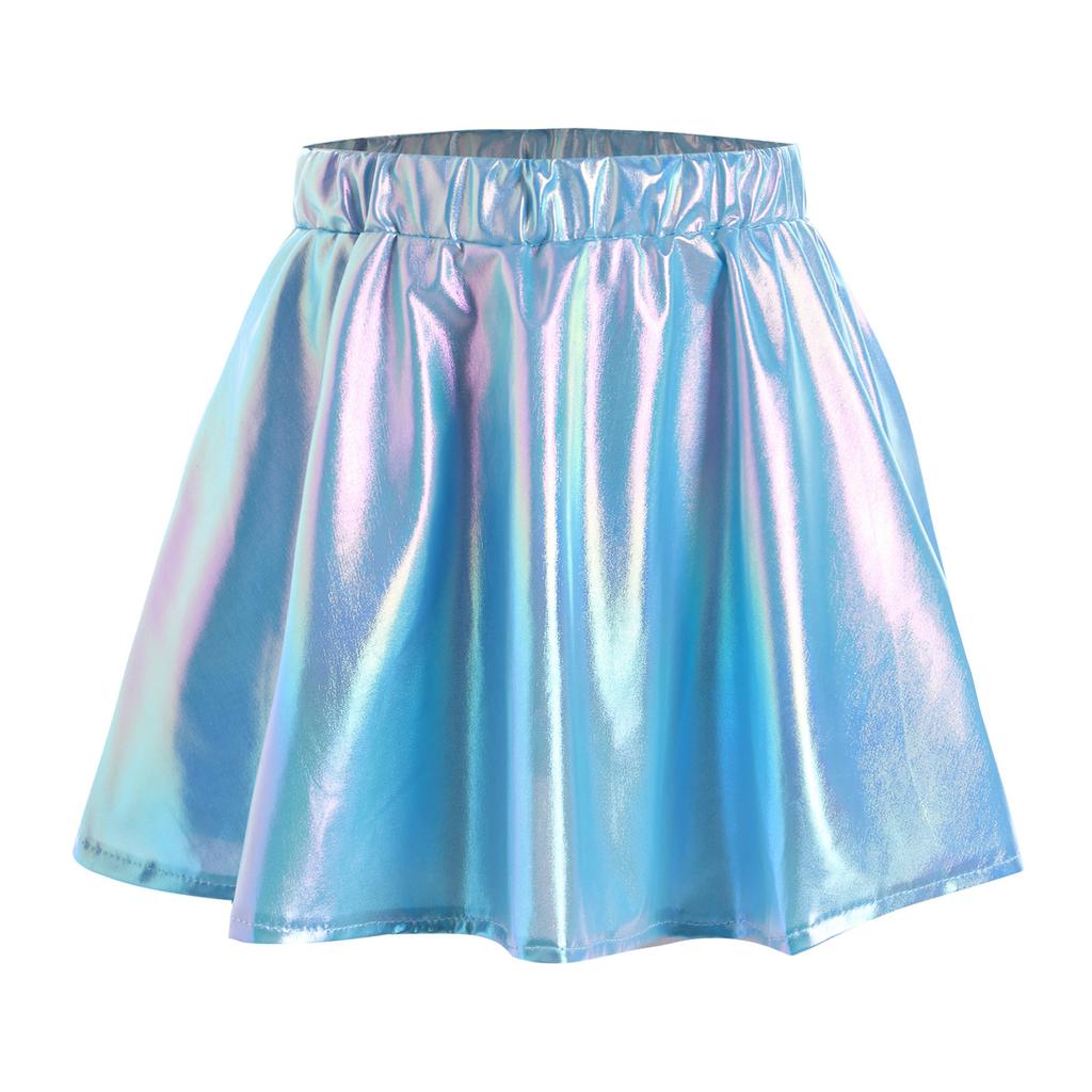 Girls Metallic Shiny Dance Skirt Elastic Waist A Line Miniskirt for Cheerleading Stage Performance