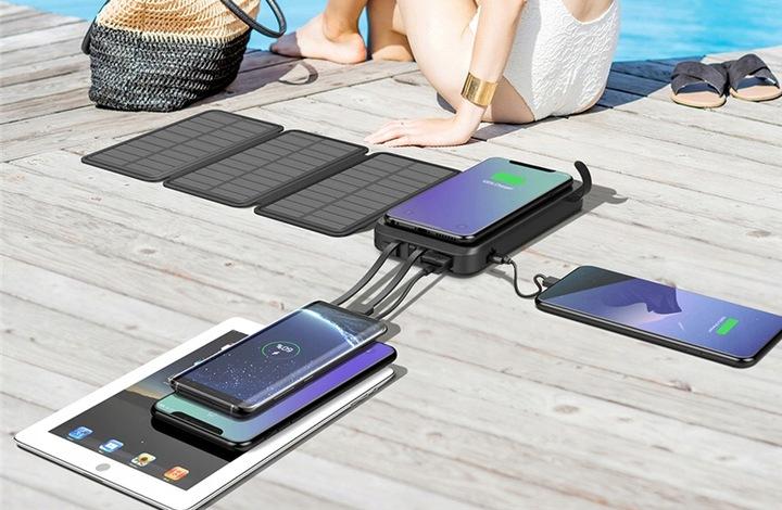 Powerbank Solar 30000 22,5W Indukcja Latarka 5Xusb