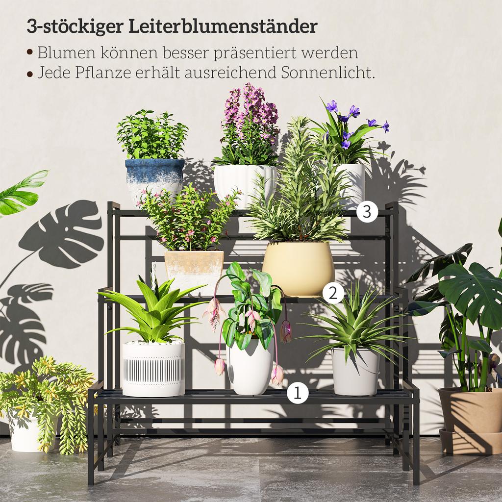 Three-Tier Metal Plant Shelf - Black