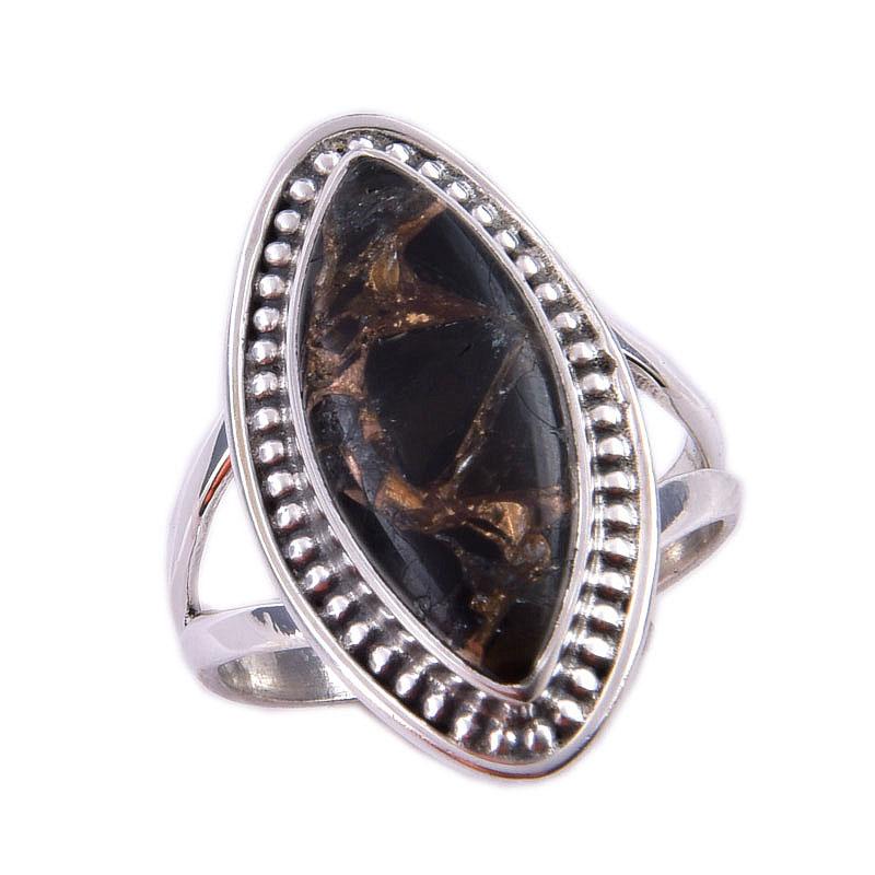 Natural Black Copper Turquoise Gemstone 925 Solid Sterling Silver Ring S.6 v6T56