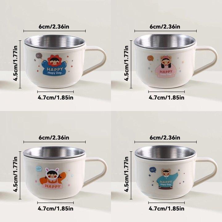 Mini Cartoon Children Water Cup With Handle 304 Stainless Steel Double Wall Milk Coffee Mug Durable Anti Scalding Drinking Cup