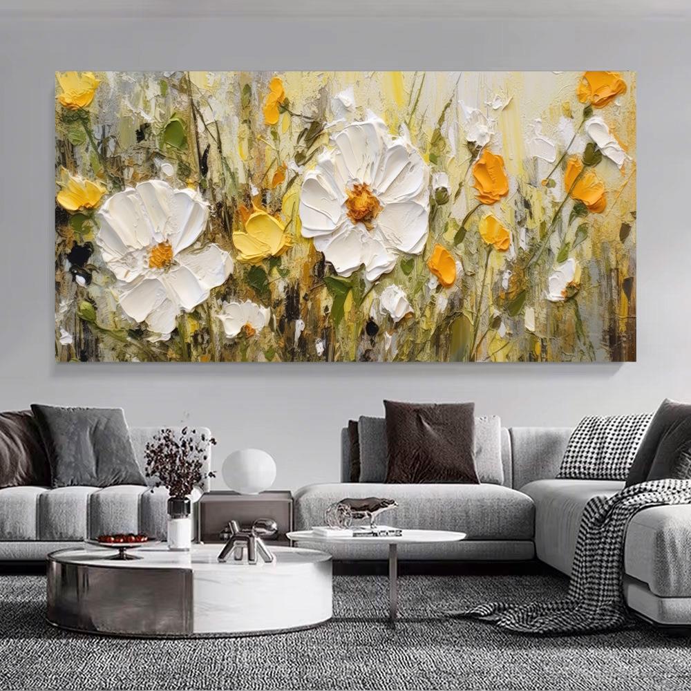 Canvas Painting Abstract Canvas Art Print Elegant Cream Flora Perfect for Living Room Decor, Wall Art Sofa Background