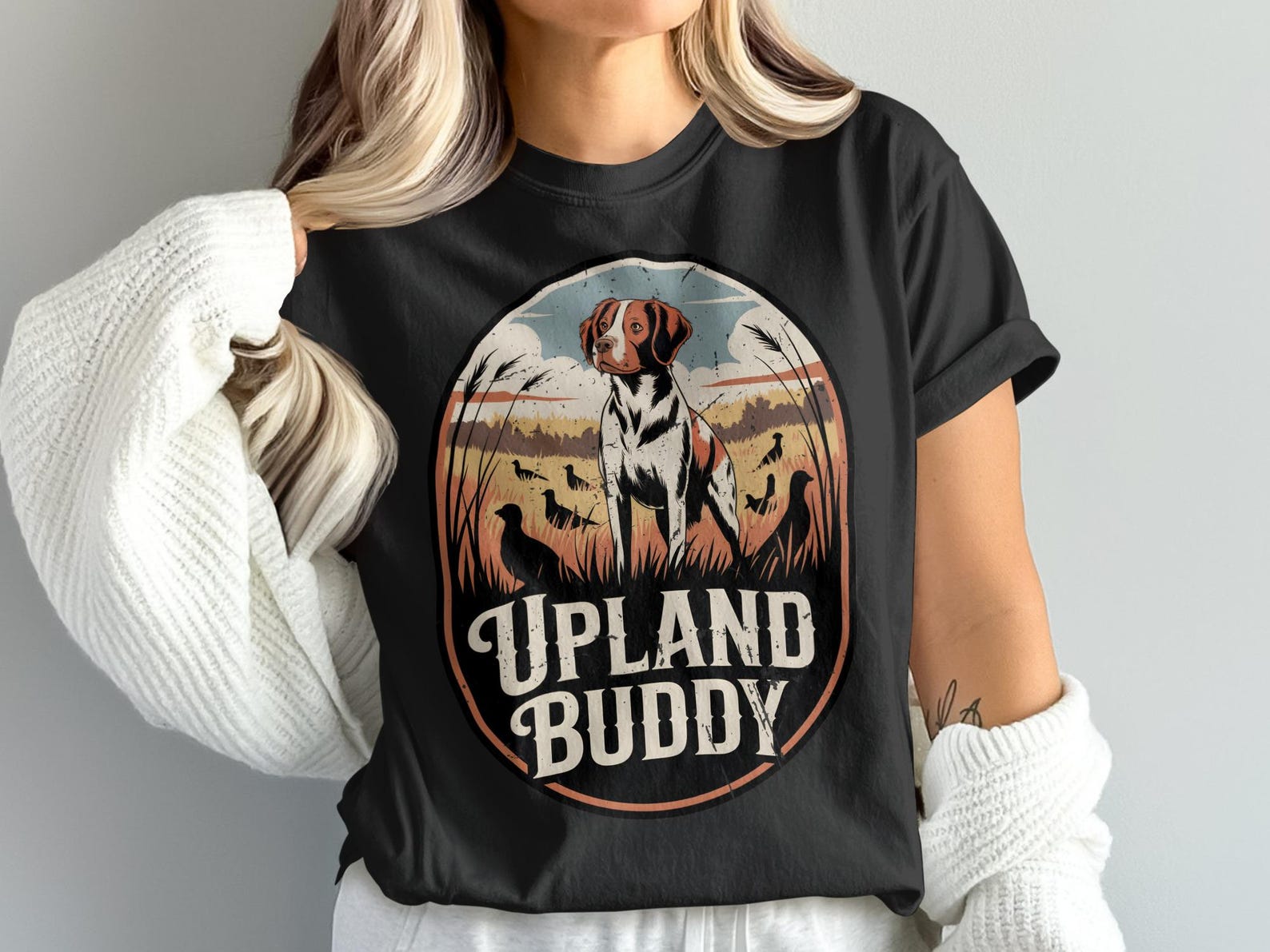 Upland Buddy T-Shirt, Dog and Birds Graphic Tee, Hunting Apparel, Brittany Spaniel Shirt, Countryside T-Shirt, Outdoor Lover Gift 2XL