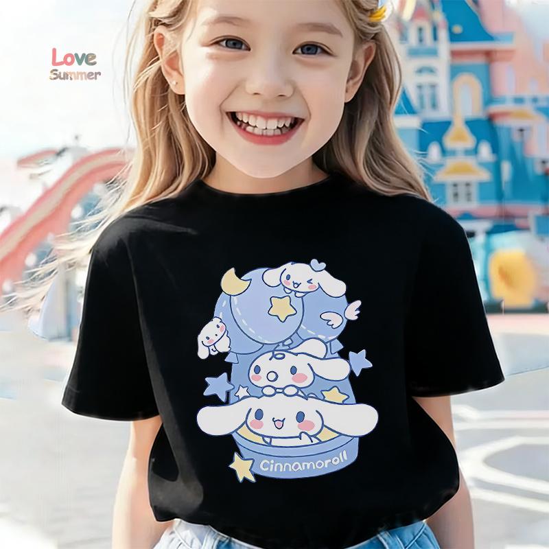Cinnamoroll Girl Cute Casual Short Sleeve Summer Print T-Shirt a Perfect Gift for Children Aged 4-14 Trendy for Streetwear Look