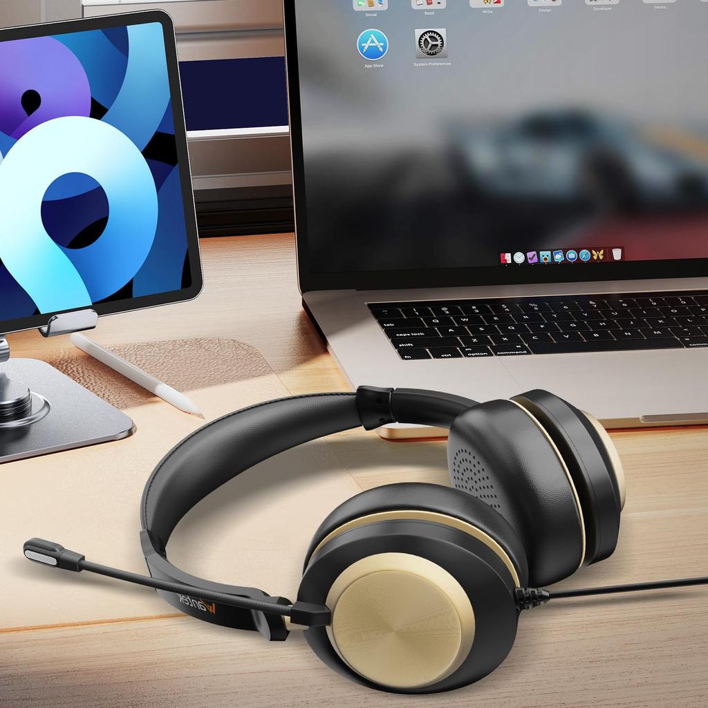 Wantek Upgrade Headset Binaural with New Noise Canceling Microphone Wired Control Headphones for PC Suitable for Web Work from Commercial Remote