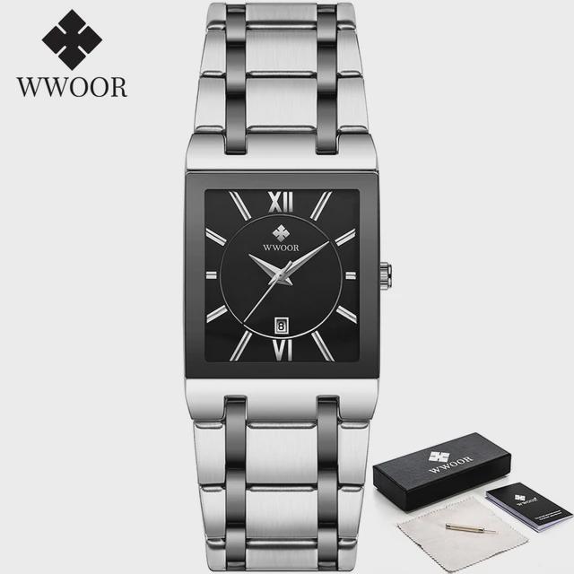 

WWOOR Top Brand Luxury Steel Strap Business Quartz Watch Men Casual Waterproof Sports Watch срібний/чорний
