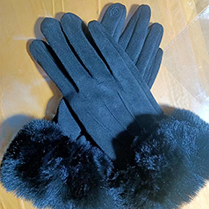 New Women Winter Keep Warm Touch Screen Suede Fabric Female Plush Wrist Not Bloated Elegant Solid Soft Cycling Drive Gloves